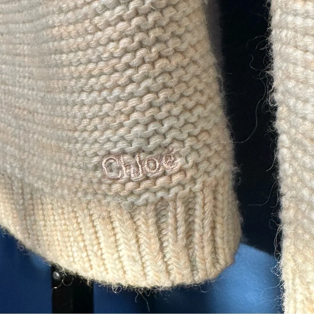 Chloé Beige Wool Knit Sweater with Fringe Accent